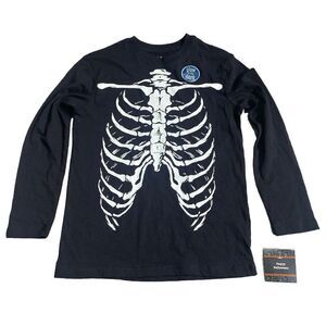 Child’s Halloween Skeleton Bones Black Long Sleeve T-Shirt Size M NWT